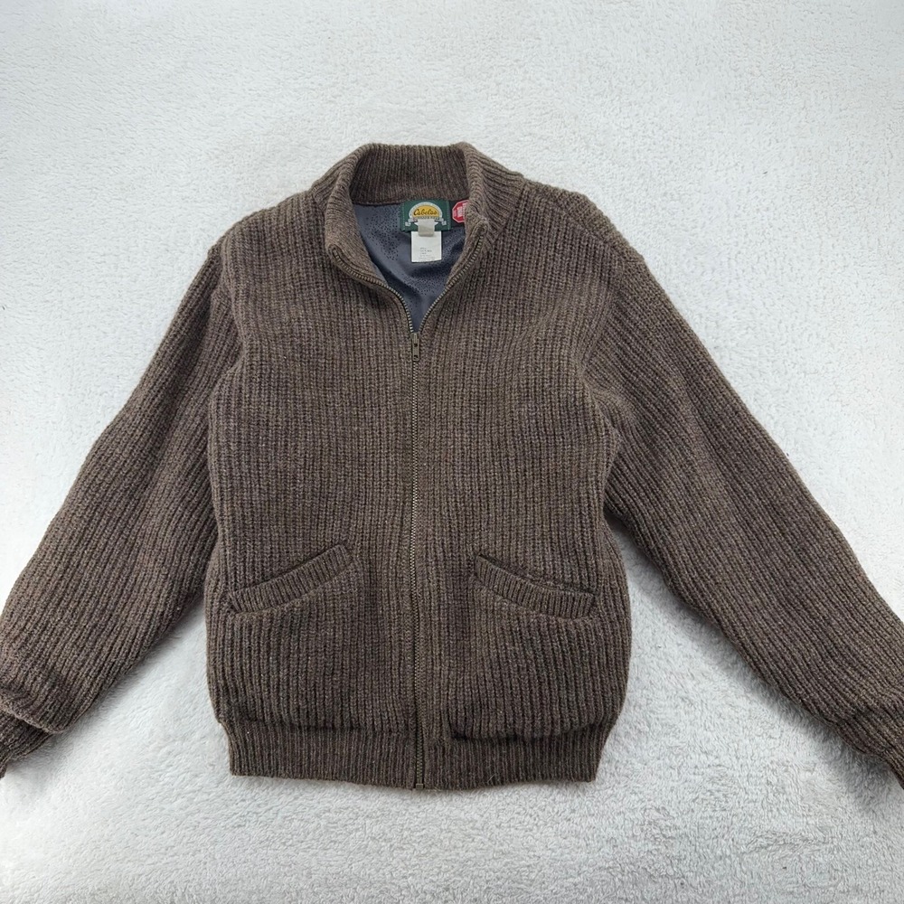 vtg CABELA'S GORE WIND STOPPER Full-Zip KNIT SWEATER‎ MEDIUM hunting elbow patch